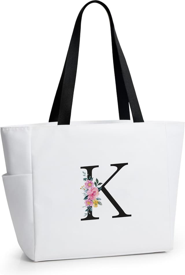 Detalle de KALIDI Damen-Handtasche mit A‑Z Reißverschluss & breitem Schultergurt – personalisierte Initialen für Alltag, Reise und Schule