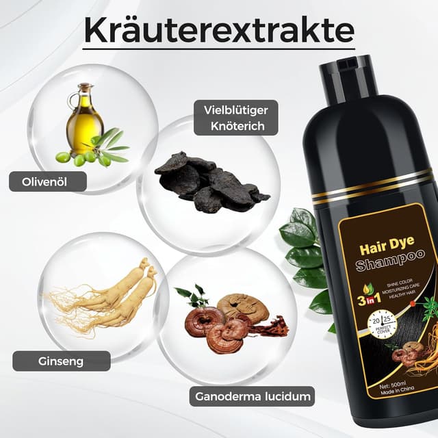 Detalle de Dunkelbraunes Haarfärbeshampoo 3 in 1 für graues Haar (500 ml) – für Männer & Frauen