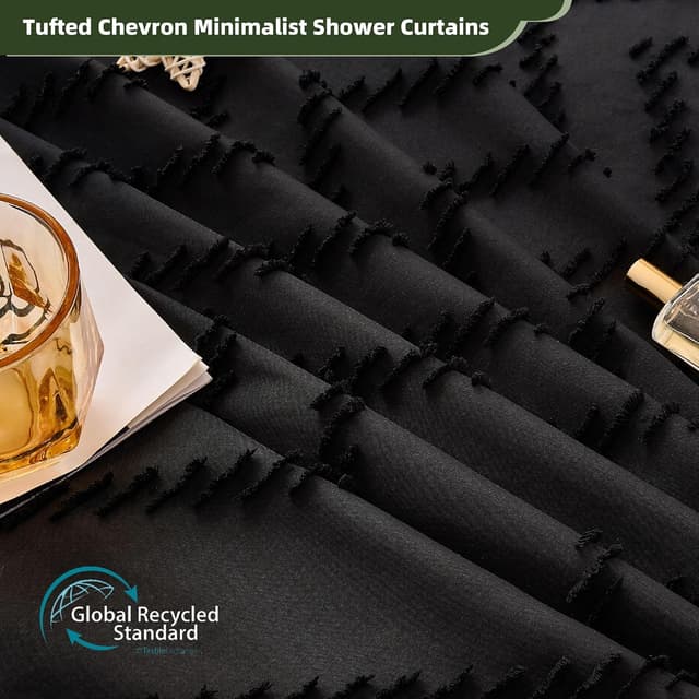 Detalle de Siiluminisoy Black Boho Fabric Shower Curtain (72 x 72) with Tufted Chevron Design