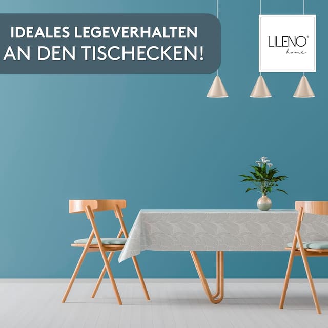 Detalle 2 de LILENO HOME Nappe lavable au mètre 200x140 cm (bord coupé) en feuilles graphiques gris