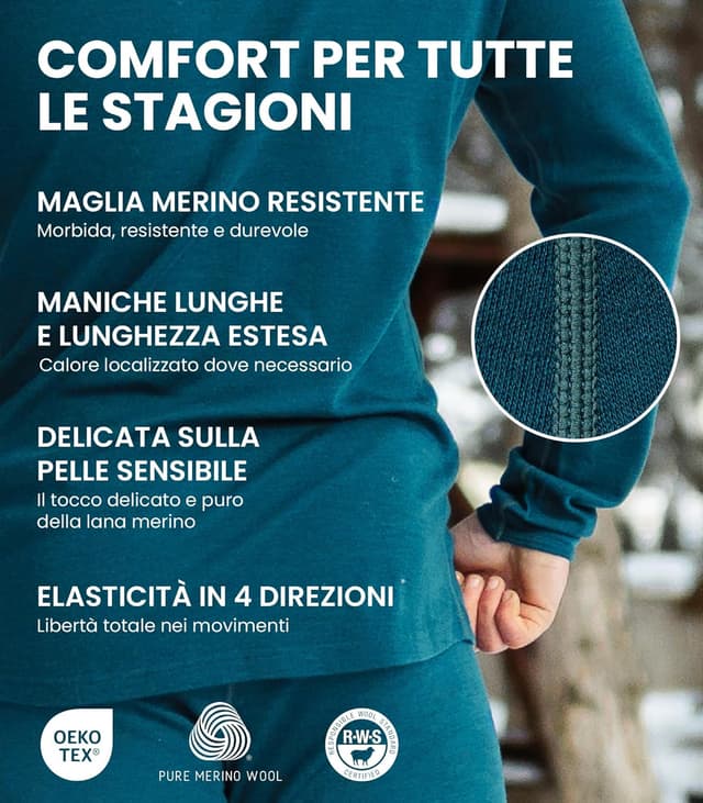 Detalle de Merino.tech Maglia Termica in Lana Merino Uomo 100% (leggero/medio/pesante) con calzini in omaggio