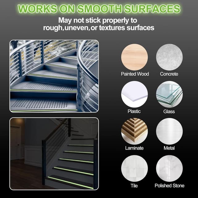 Detalle 2 de AiQInu nastro antiscivolo fluorescente 5 m x 5 cm con luce nel buio