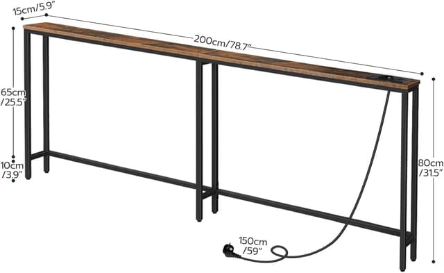 Thumbnail 2 de HOOBRO Mesa Consola Rústica con Carga USB y Toma ⚡