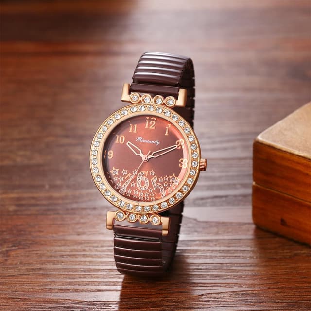 Detalle 2 de Avaner Damenuhr elastisches Edelstahlband mit Zirkon-Dekoration und arabischen Ziffern (Analog, Quarz)