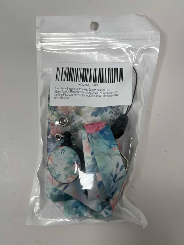 Thumbnail 6 de Porte-badge Lusibaka pour carte avec cordon tour de cou rétractable et mousqueton rotatif (H-Fleurs roses blanches)
