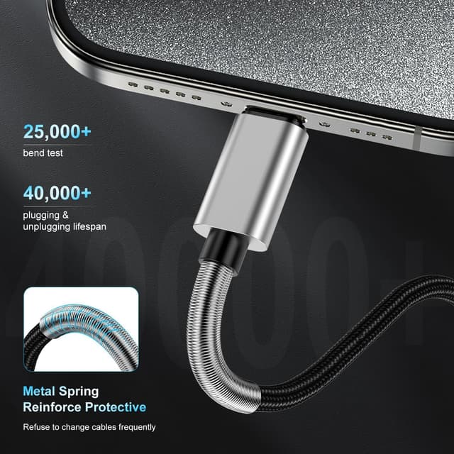 Detalle de Jeenek Long USB-C to USB-C Charger Cable (10ft) — 60W Fast Charging Cord