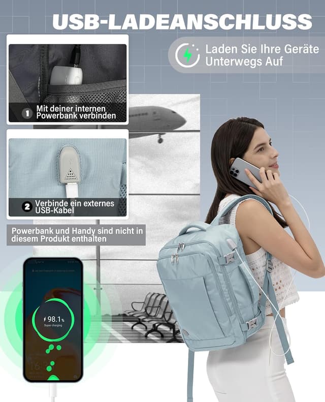 Thumbnail 6 de VANKEV Ryanair Handgepäck 40x20x25 Laptop Rucksack 14 Zoll