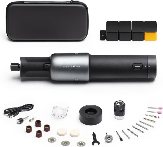 Detalle de HOTO 4V Cordless Rotary Tool Kit – 25,000RPM Engraving Pen with 35 Accessories, LED & USB-C