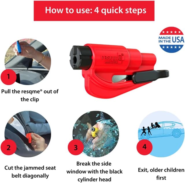 Detalle 2 de resqme Porte-clés Sécurité Voiture : brise-vitre et coupe-ceinture avec marteau d’urgence