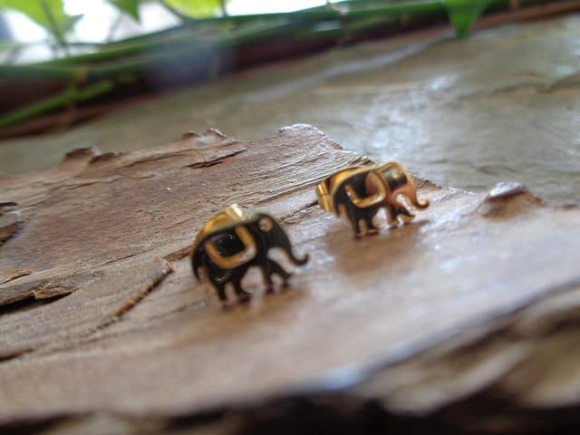Detalle de Indischer Elefant Gold Ohrstecker aus Edelstahl