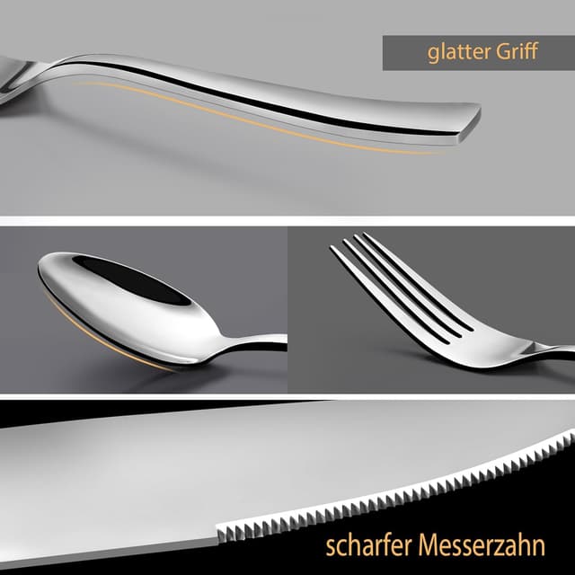 Detalle de Deedro Besteck-Set für 12 Personen (60-teilig) aus Edelstahl – Messer, Gabeln, Löffel & mehr