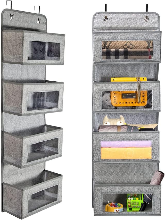 Detalle de BrilliantJo Hängeorganizer Starsglowing mit 4 Taschen und 2 Haken für Kinderzimmer, über Tür oder Wandmontage (Grau)