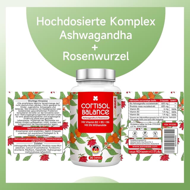 Detalle 2 de Cortisol Balance 5 in 1 600 mg Kapseln Tagesdosis
