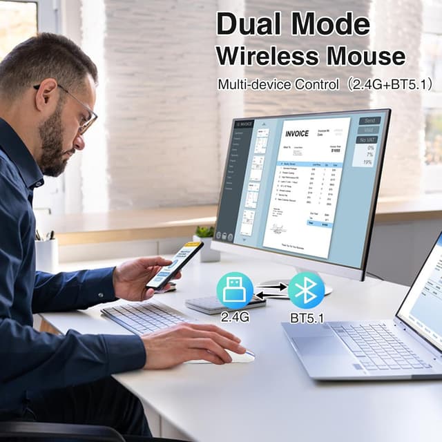 Thumbnail 1 de cimetech Mouse wireless ricaricabile Dual Mode Bluetooth 5.1 + USB 2,4 GHz con LED e DPI regolabili (rosa)