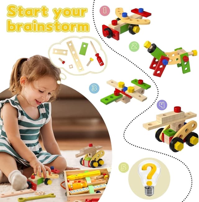 Detalle de Wooden Toys Kids Tool Set Wooden Tool Box Kit (34 pcs) for Pretend Play & Learning