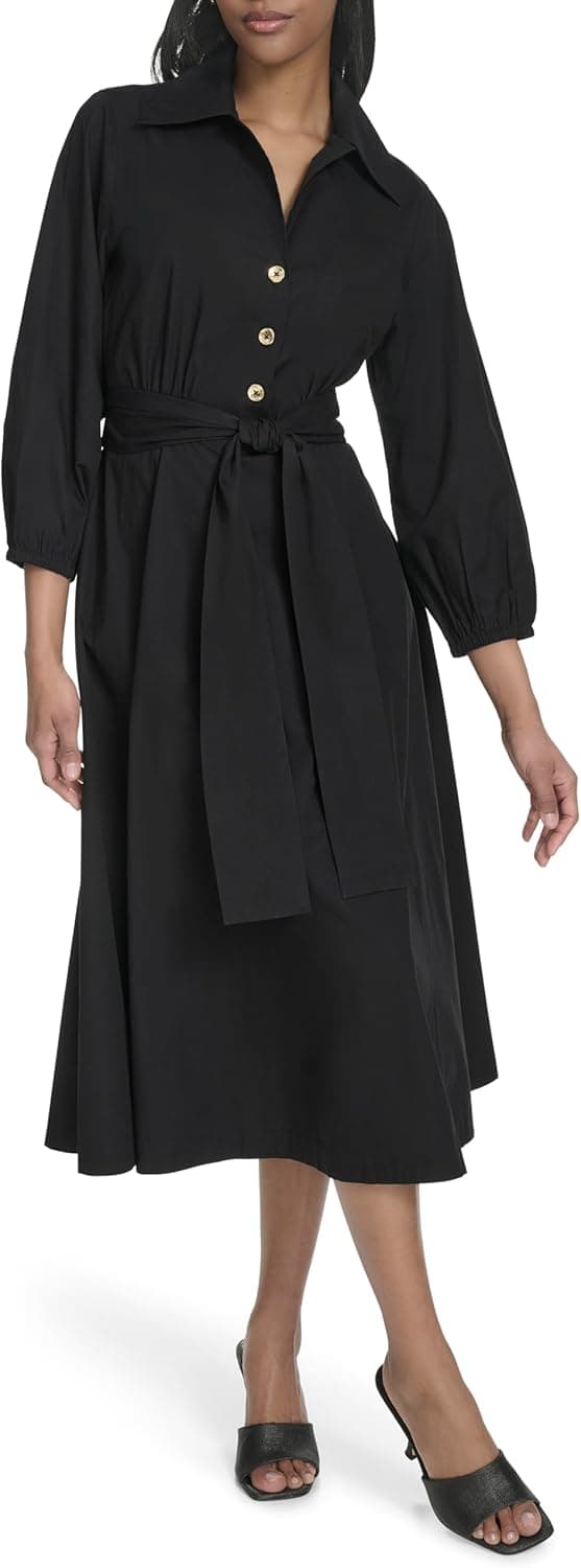 Thumbnail 6 de H Halston Womens Cotton Poplin Waist Tie Dress