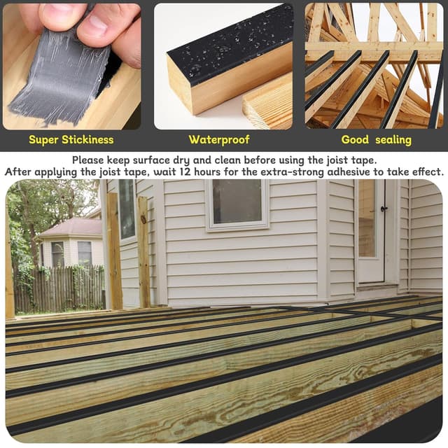 Detalle 2 de Hanotic Joist Tape for Decking (2 in x 50 ft) — 6 Rolls Butyl Deck Tape for Waterproof Sealing