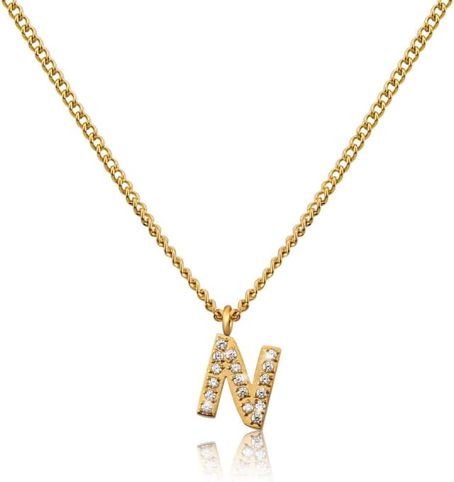 Detalle de Collier lettre GD GOOD.designs est. 2015 doré 18K avec zirconium – chaîne acier inoxydable, réglable