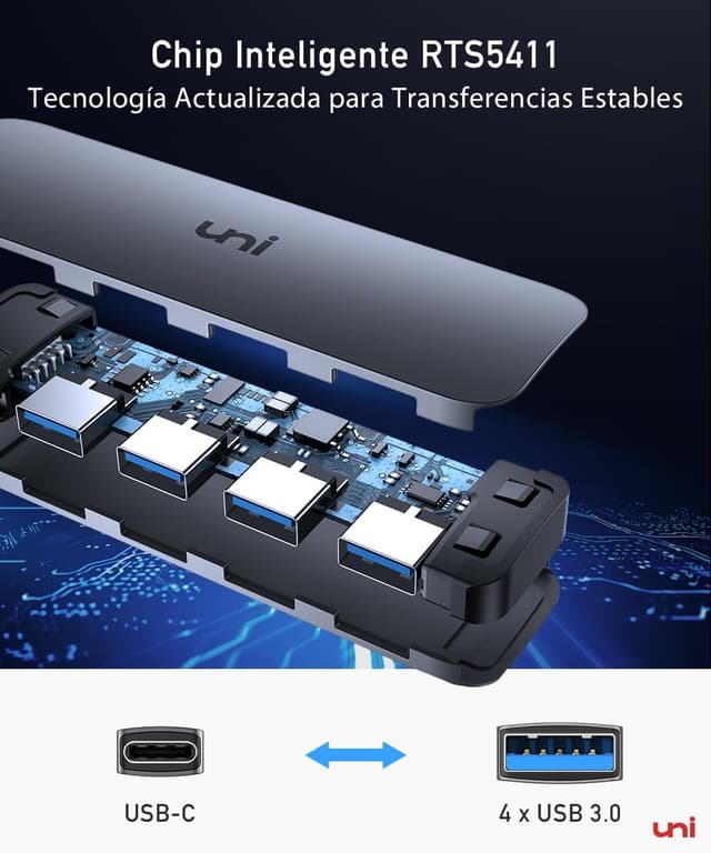 Detalle 1 de Hub USB C uni con 4 Puertos USB 3.0 🔌