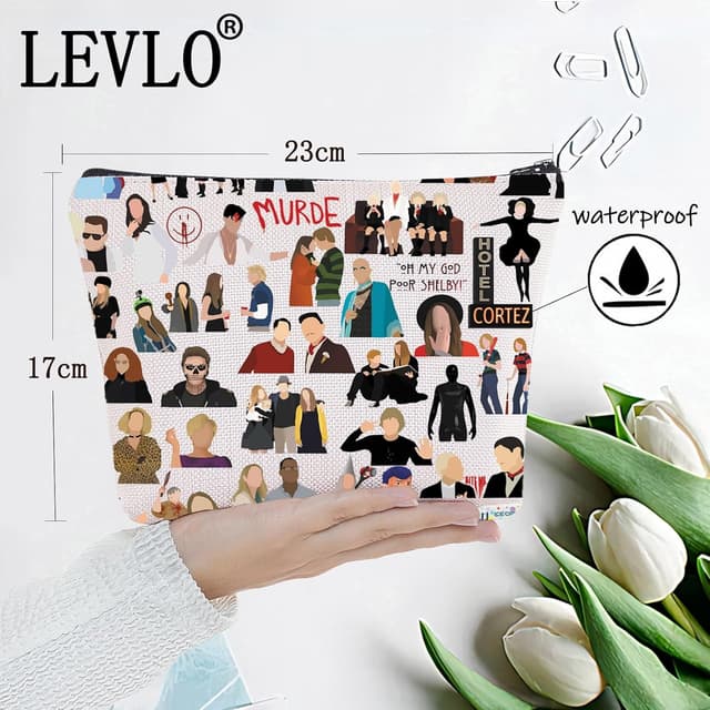 Detalle de LEVLO Horror Story character makeup bag (cotton canvas) “Chase Your Fate” zip pouch