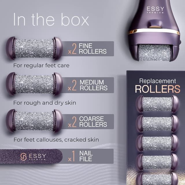 Detalle 2 de Essy Electric Foot File Hard Skin Remover with 5 Replacement Rollers (Purple)