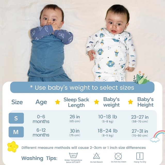 Detalle 2 de ZIGJOY Newborn Sleeping Bag 0.5 TOG (2-Pack) Cotton Swaddle Wrap, Blue & Planet