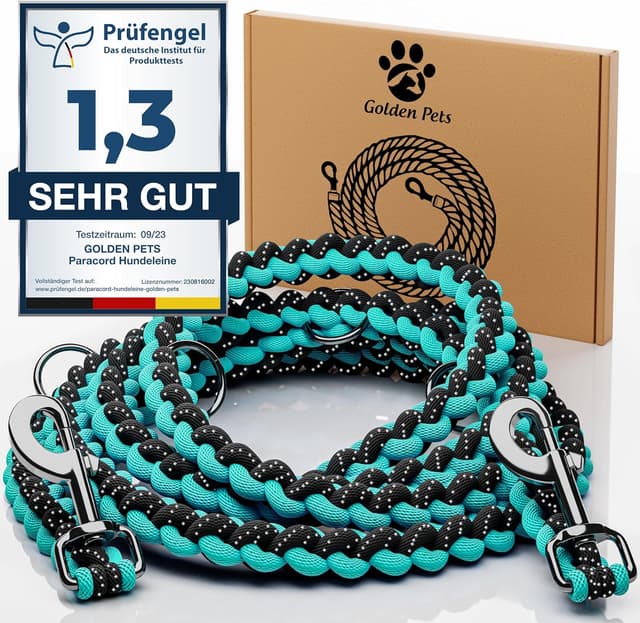 Detalle de Testnote reflektierende Hundeleine (2 m), verstellbar & wetterfest bis 250 kg – Paracord Führleine für kleine bis große Hunde
