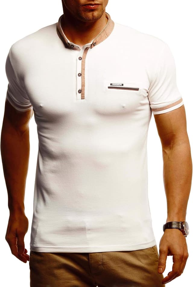 Detalle 2 de Leif Nelson LN1280 T-shirt à col polo classique pour homme en coton, coupe ajustée noir et blanc
