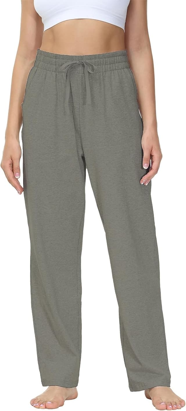 Detalle 2 de HMIYA Damen Jogginghose aus Baumwolle mit Taschen – bequemes Stretch-Jersey für Yoga, Sport & Alltag