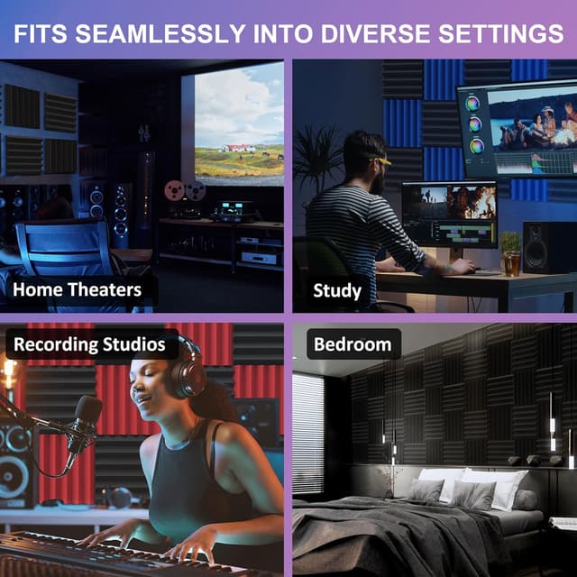 Thumbnail 6 de JBER 24 Pack Blue and Charcoal Acoustic Panels (Studio Foam Wedges) 2" thick