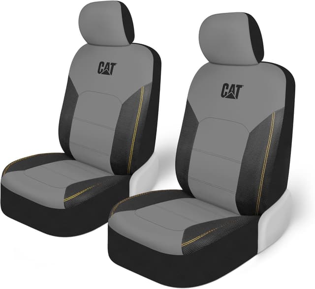 Detalle de Cat FlexHybrid Car Seat Covers (Gray) — PU Leather + 3D Mesh for Front Seats Only
