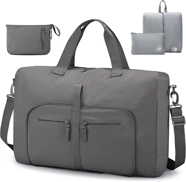 Detalle de SPAHER borsone da viaggio pieghevole 40L (55x35x20 cm) con sacchetto scarpe e beauty case, grigio scuro