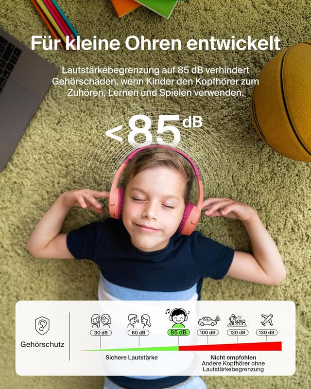 Detalle 1 de Belkin SoundForm Mini Kinderkopfhörer Rosa