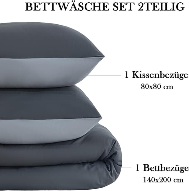 Detalle de Nesture Wendebettwäsche 140x200 cm 2-teilig Anthrazit/Grau mit Microfaser, knitterarm