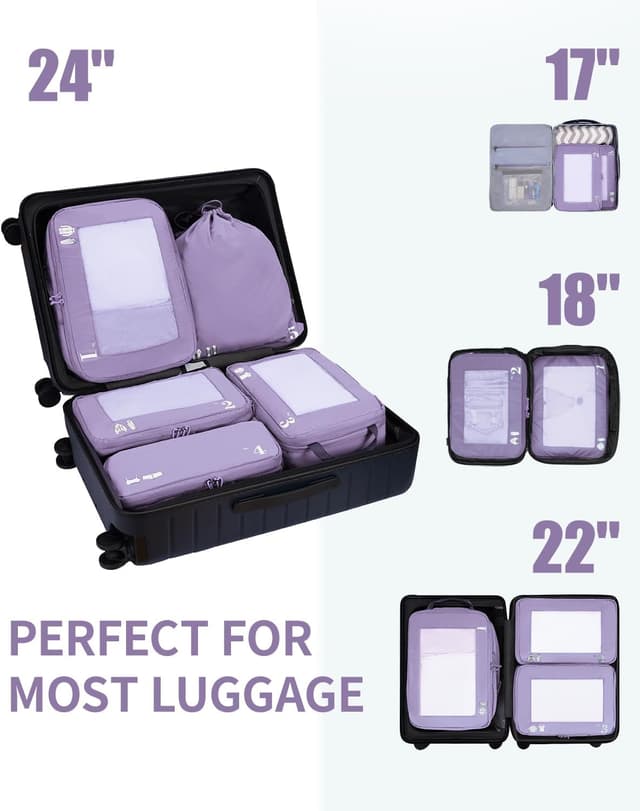 Thumbnail 6 de ECOHUB 5-teiliger Kompressions-Koffer-Organizer im Set (Kompression Packing Cubes) – Hell Violett