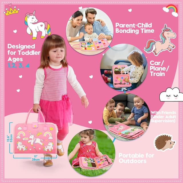 Detalle de Toddler Sensory Busy Board Travel Toy Activity Book (Ages 3–4) for Fine Motor Skills