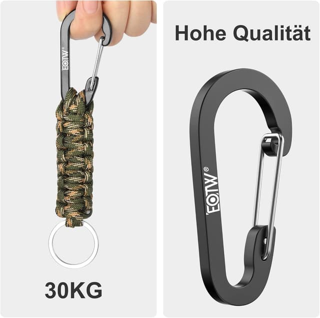 Detalle de EOTW Paracord Schlüsselanhänger mit Karabiner und D-Ring – personalisierbar, für Schlüssel, Auto, Camping & Alltag