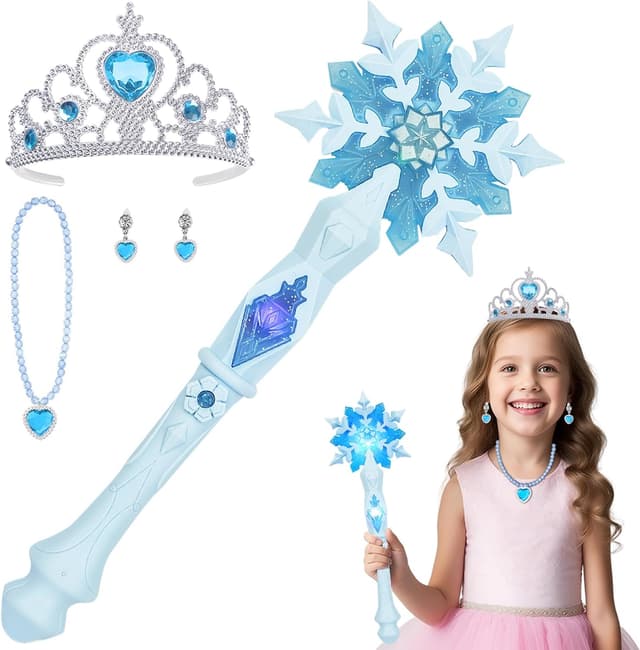 Detalle de AUYAO Bacchetta Magica Bambina LED con fiocco di neve, set con collana e orecchini a corona
