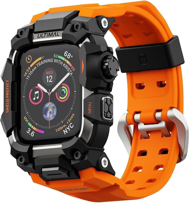 Detalle de ULTIMAL Rugged Case with Band for Apple Watch 46mm (Orange) – shockproof bumper cover for Series 11/10 straps