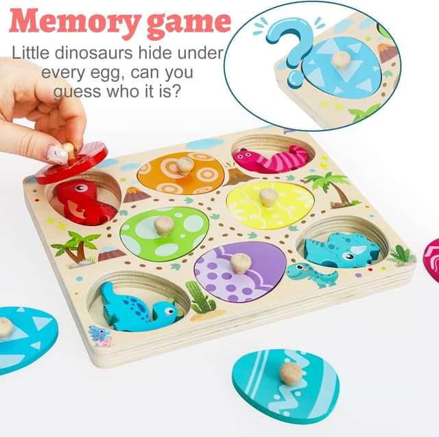 Detalle de LZDMY Baby Wooden Montessori Dinosaur Puzzle & Sorting Egg Toy