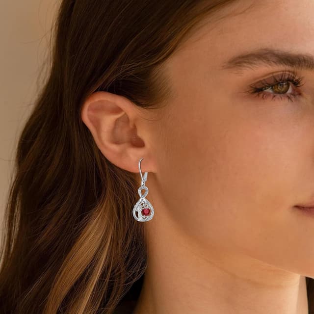 Detalle de J.MUEN Unendlichkeit Ohrringe für Damen aus 925 Sterling Silber mit Lebensbaum-Anhänger