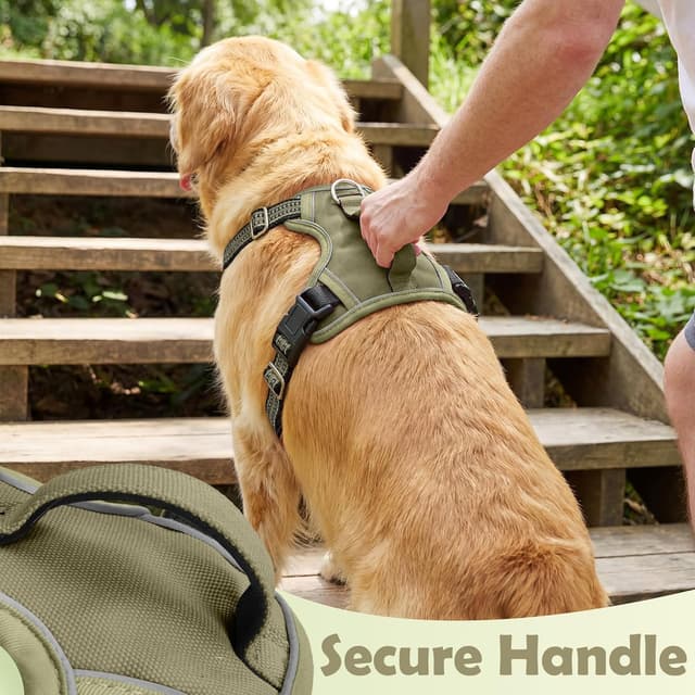 Detalle de Funfox Dog Harness Small (Army Green) – No Pull Puppy Vest with Vertical Handle, Reflective Strips & Adjustable Fit