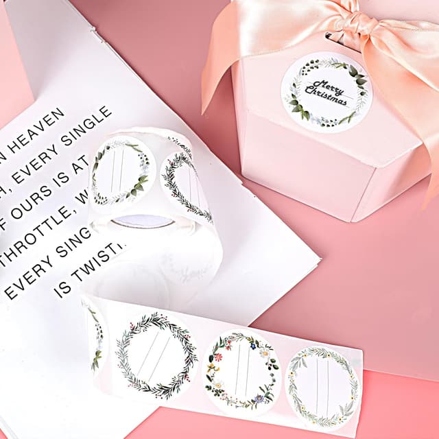 Detalle de AiQInu selbstklebende Etiketten (200 Stück, 5 cm rund) zum Beschriften mit 4 Blumendesigns