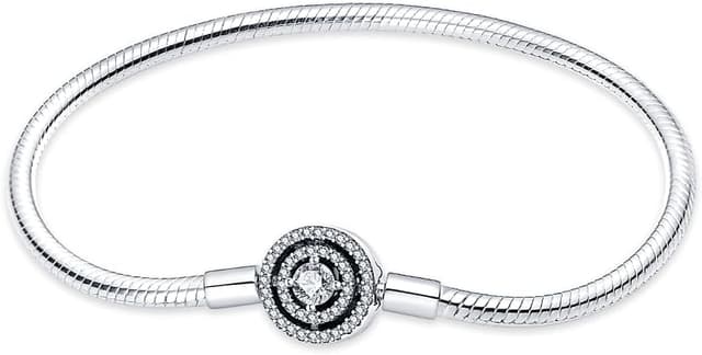 Detalle de QIKAOLA Armband aus 925 Sterling Silber mit Schlangenkette und Herzverschluss – für Pandora-Charms & DIY