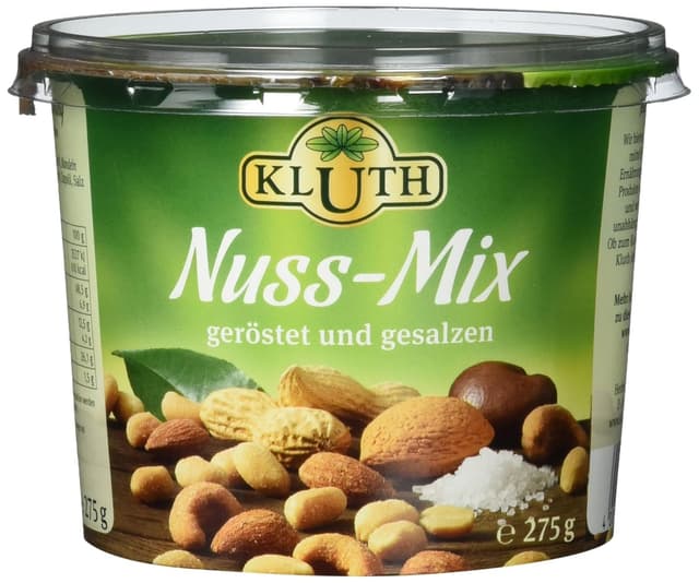 Detalle de Kluth Nuss-Mix 275 g im 6er Pack – geröstet, gesalzen mit Erdnuss-, Cashew- und Mandelkernen