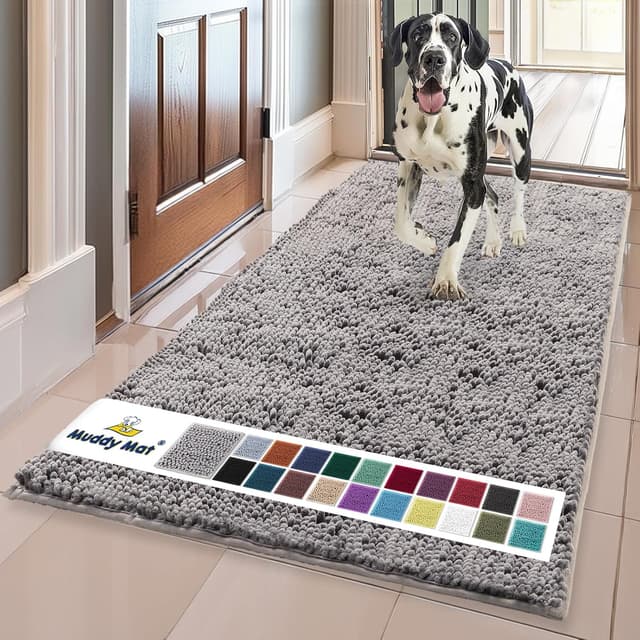 Detalle de Muddy Mat Super Absorbent Door Mat (Grey, 36"x60") — Indoor Microfiber Entryway Rug