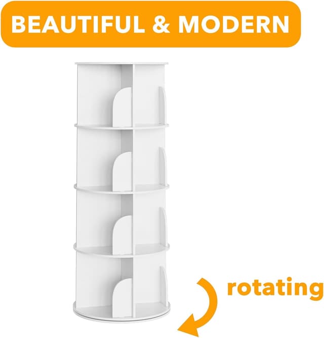 Thumbnail 6 de SpaceAid 4-Tier Rotating Bookshelf Tower (Spinning Lazy Susan) White