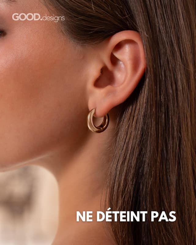 Detalle de GD GOOD.designs – Créoles en acier inoxydable pour femme, mini boucles de 18 mm (or 18K, or rose ou argent)