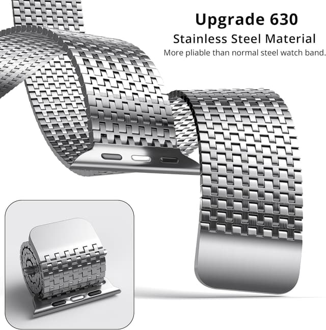 Detalle de LULULOOK Milanese Loop Magnetic Clasp Stainless Steel Strap for Apple Watch Series 1–11 (SE/SE2/Ultra)