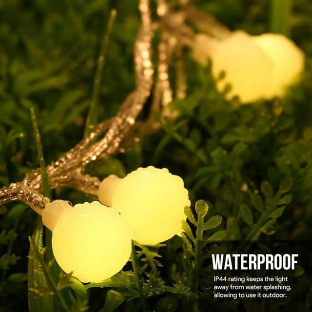 Detalle de WOWDSGN Kugel-Lichterkette mit 150 warmweißen LEDs, 15 m, dimmbar, 8 Leuchtmodi (Stecker, für innen & außen)